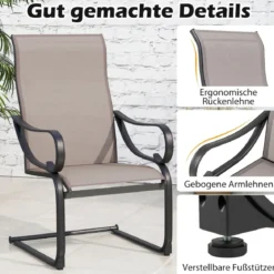 2er Set Terrassenstühlen mit Hoher Rückenlehne & Sitzfläche aus Netzgewebe Schaukelstühle