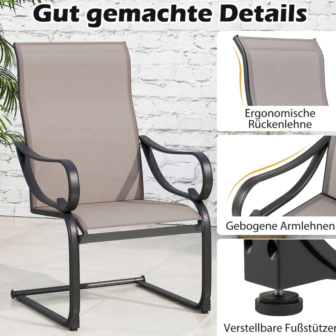 2er Set Terrassenstühlen mit Hoher Rückenlehne & Sitzfläche aus Netzgewebe Schaukelstühle