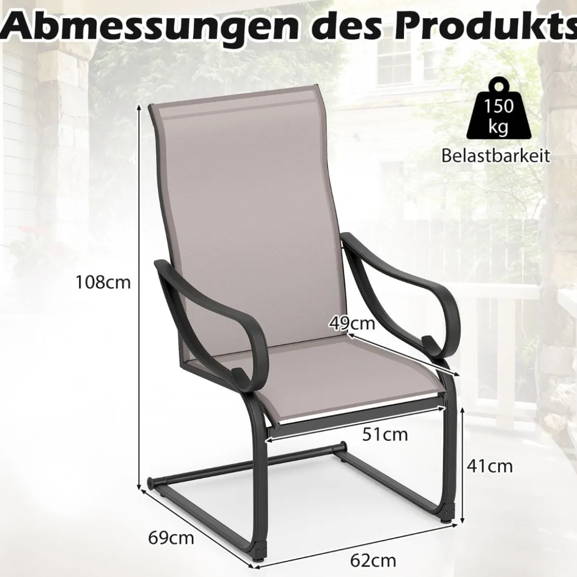 2er Set Terrassenstühlen mit Hoher Rückenlehne & Sitzfläche aus Netzgewebe Schaukelstühle