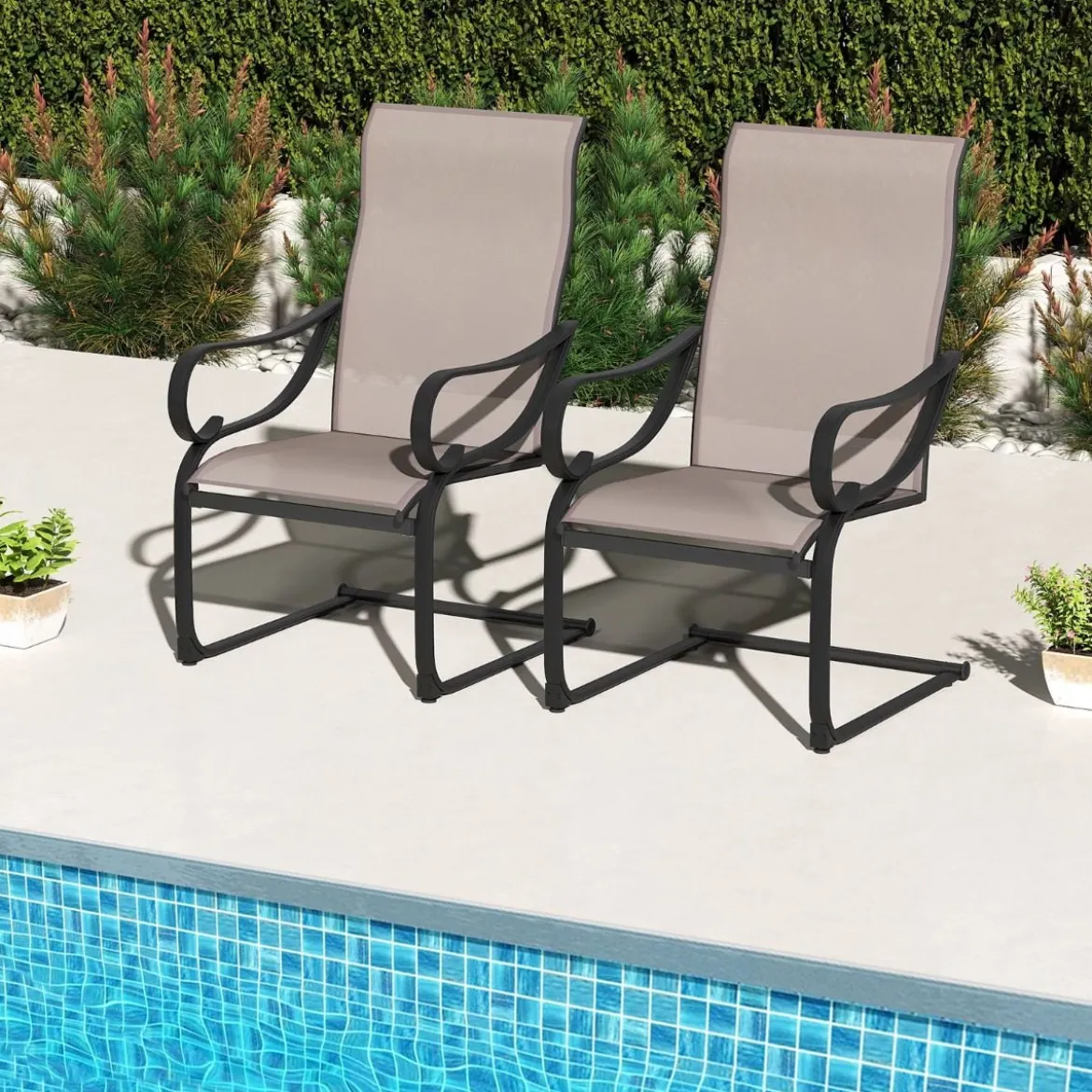 2er Set Terrassenstühlen mit Hoher Rückenlehne & Sitzfläche aus Netzgewebe Schaukelstühle