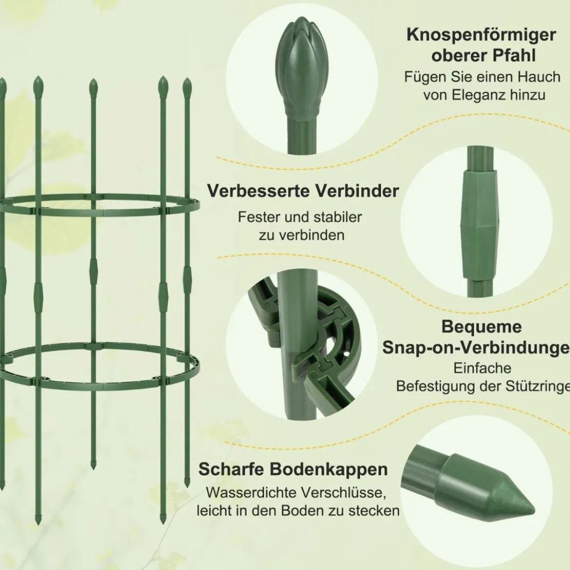 3er Set Tomaten Rankhilfe mit Verstellbare Höhe & 2 Ringe Pflanzenkäfig Pflanzenstütze 102 cm Hoch