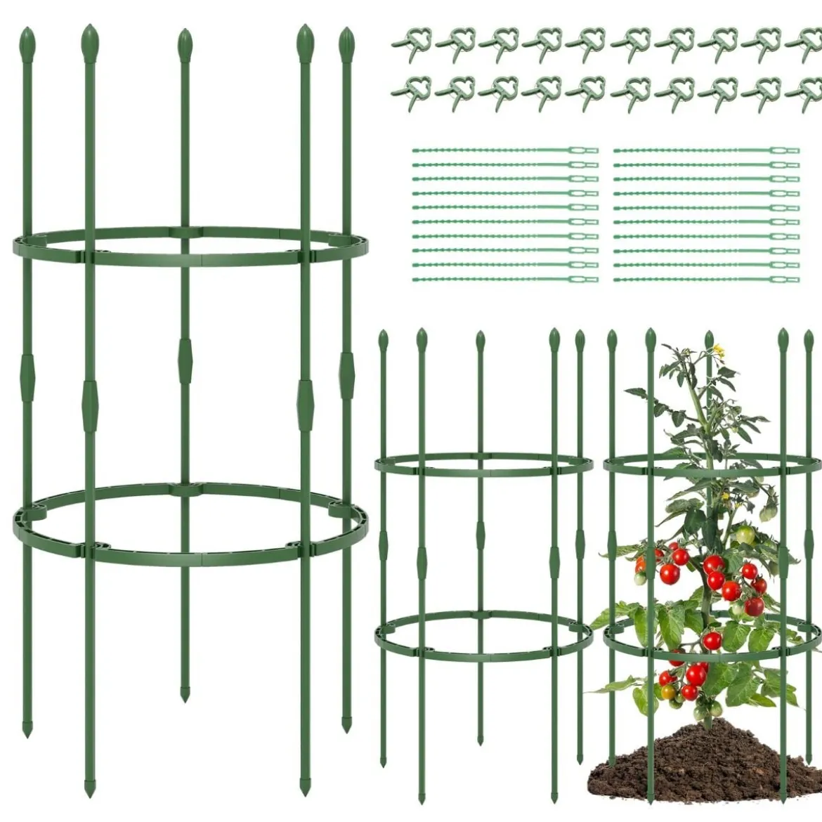 3er Set Tomaten Rankhilfe mit Verstellbare Höhe & 2 Ringe Pflanzenkäfig Pflanzenstütze 102 cm Hoch