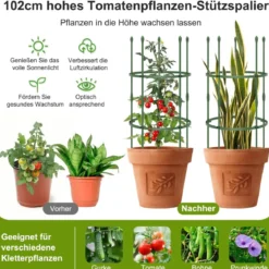 3er Set Tomaten Rankhilfe mit Verstellbare Höhe & 2 Ringe Pflanzenkäfig Pflanzenstütze 102 cm Hoch