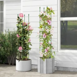 2er Set Tomaten Rankhilfe mit Verstellbare Höhe & 3 Ringe Pflanzenkäfig Pflanzenstütze 143 cm Hoch
