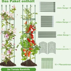 2er Set Tomaten Rankhilfe mit Verstellbare Höhe & 3 Ringe Pflanzenkäfig Pflanzenstütze 143 cm Hoch