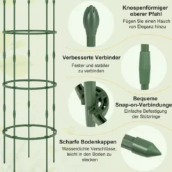 3er Set Tomaten Rankhilfe mit Verstellbare Höhe & 3 Ringe Pflanzenkäfig Pflanzenstütze 154 cm Hoch
