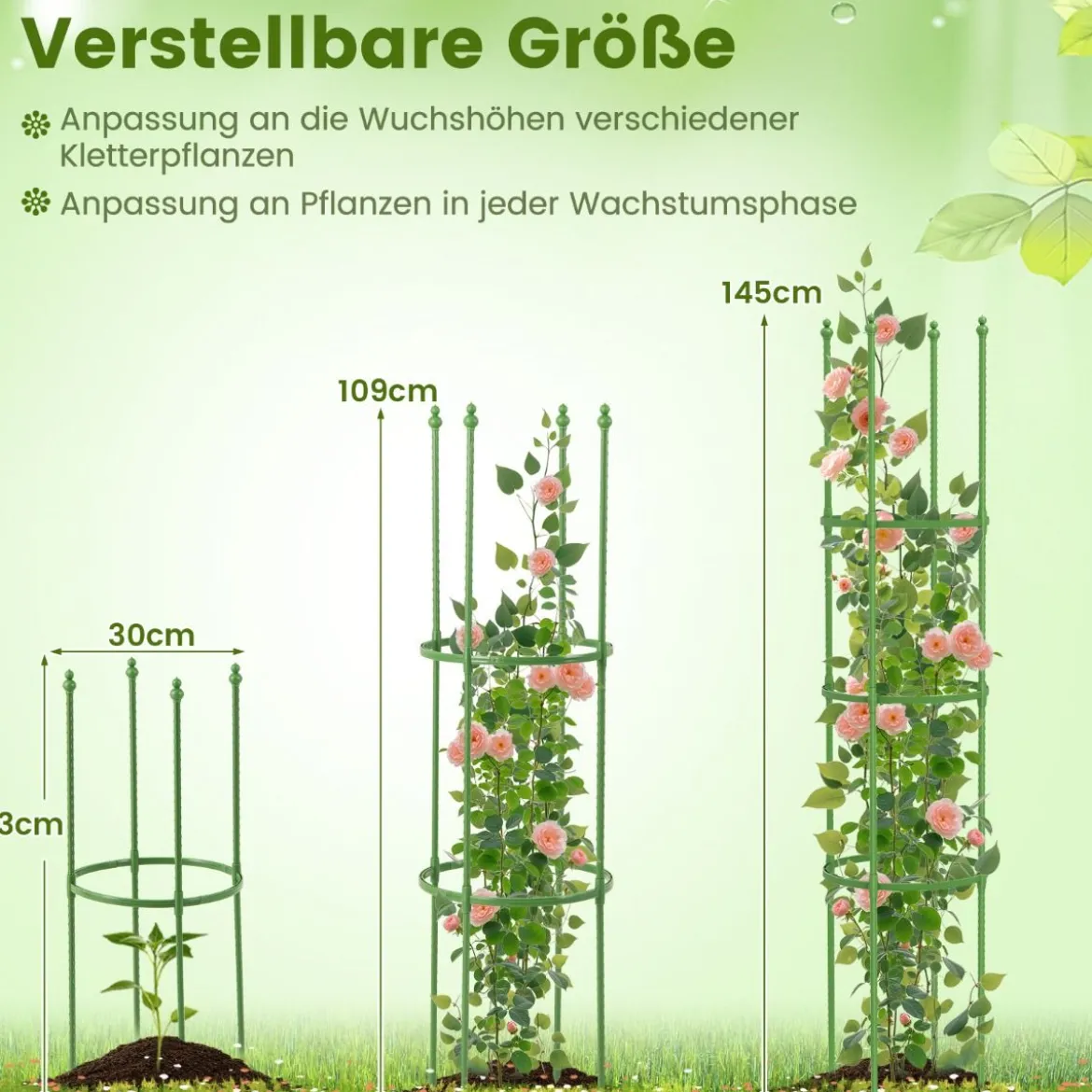 2er Set Tomaten Rankhilfe mit Verstellbarer Höhe & 6 Ringe Tomatenkäfig Pflanzenkäfig