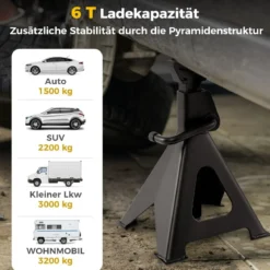 2er Set 6 Tonnen Tragkraft Wagenheber Ständer mit verstellbarer Höhe von 36 - 58,5 cm