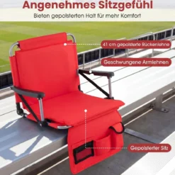2er Set Tragbarer Stadionsitz mit Rückenlehne Klappbarer Tribünenstuhl mit Schultergurt & Getränkehalter Rot