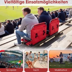 2er Set Tragbarer Stadionsitz mit Rückenlehne Klappbarer Tribünenstuhl mit Schultergurt & Getränkehalter Rot