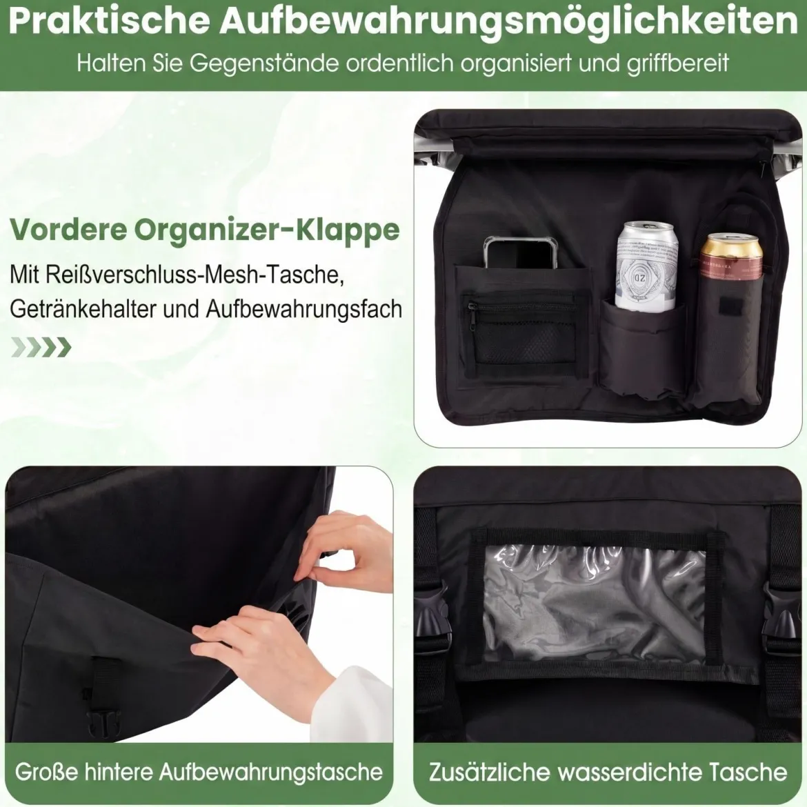 2er Set Tragbarer Stadionsitz mit Rückenlehne Klappbarer Tribünenstuhl mit Schultergurt & Getränkehalter Schwarz