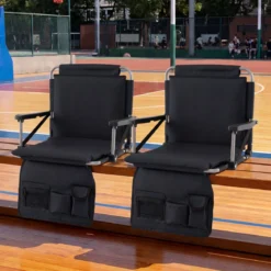 2er Set Tragbarer Stadionsitz mit Rückenlehne Klappbarer Tribünenstuhl mit Schultergurt & Getränkehalter Schwarz