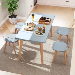 4er Set Transparent Esszimmerstühle mit Massivholz Beine Skandinavische Küchenstühle Akzentstuhl Grau