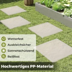 16er Set Trittsteine für Garten Gehwegplatten aus Polypropylen Steinplatten inkl. 64 Erdspießen 39,5 x 39,5 cm Beige