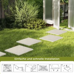 16er Set Trittsteine für Garten Gehwegplatten aus Polypropylen Steinplatten inkl. 64 Erdspießen 39,5 x 39,5 cm Beige
