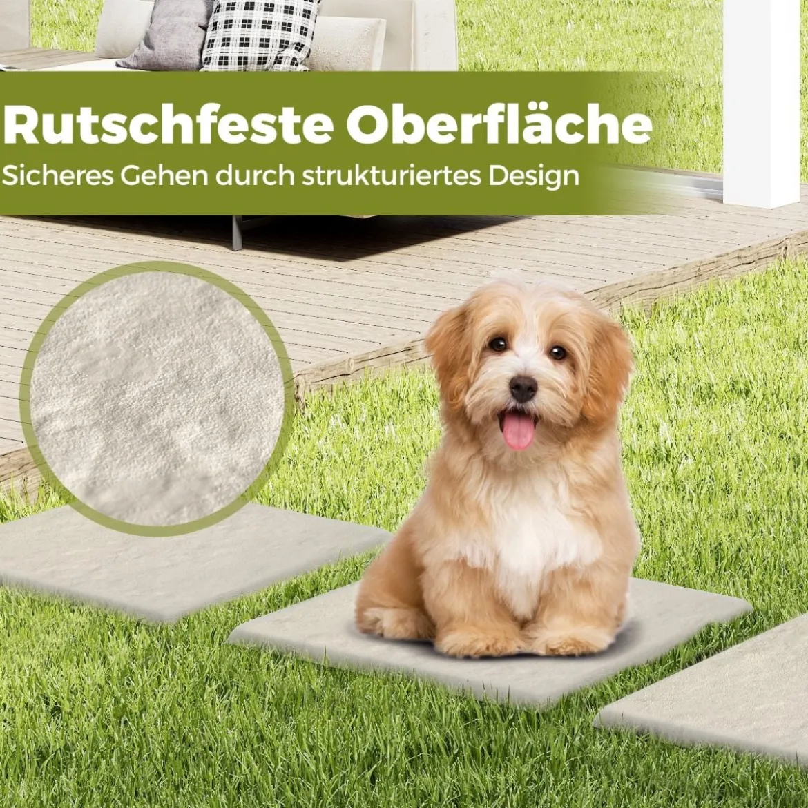 16er Set Trittsteine für Garten Gehwegplatten aus Polypropylen Steinplatten inkl. 64 Erdspießen 39,5 x 39,5 cm Beige