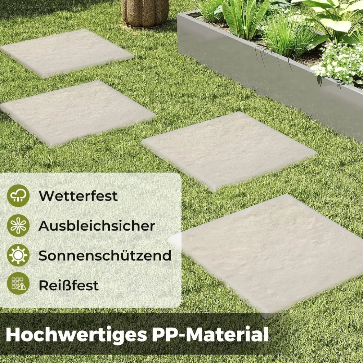 16er Set Trittsteine für Garten Gehwegplatten aus Polypropylen Steinplatten inkl. 64 Erdspießen Beige + Grau