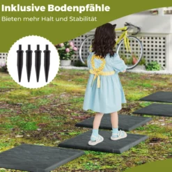 16er Set Trittsteine für Garten Gehwegplatten aus Polypropylen Steinplatten inkl. 64 Erdspießen 39,5 x 39,5 cm Grau