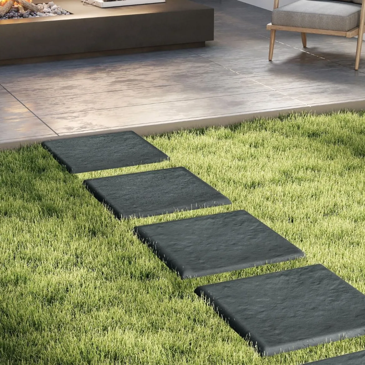 16er Set Trittsteine für Garten Gehwegplatten aus Polypropylen Steinplatten inkl. 64 Erdspießen 39,5 x 39,5 cm Grau