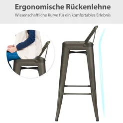 4er Set Vintage Barstühle aus Rotguss-Metall mit Rückenlehne Stapelbare Esszimmerstühle Rotguss