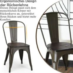 4er Set Vintage-Metallstuhl Esszimmerstuhl mit stabiler Metallkonstruktion 42,5 x 52 x 83,5 cm Bronze