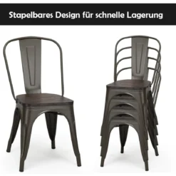 4er Set Vintage-Metallstuhl Esszimmerstuhl mit stabiler Metallkonstruktion 42,5 x 52 x 83,5 cm Bronze