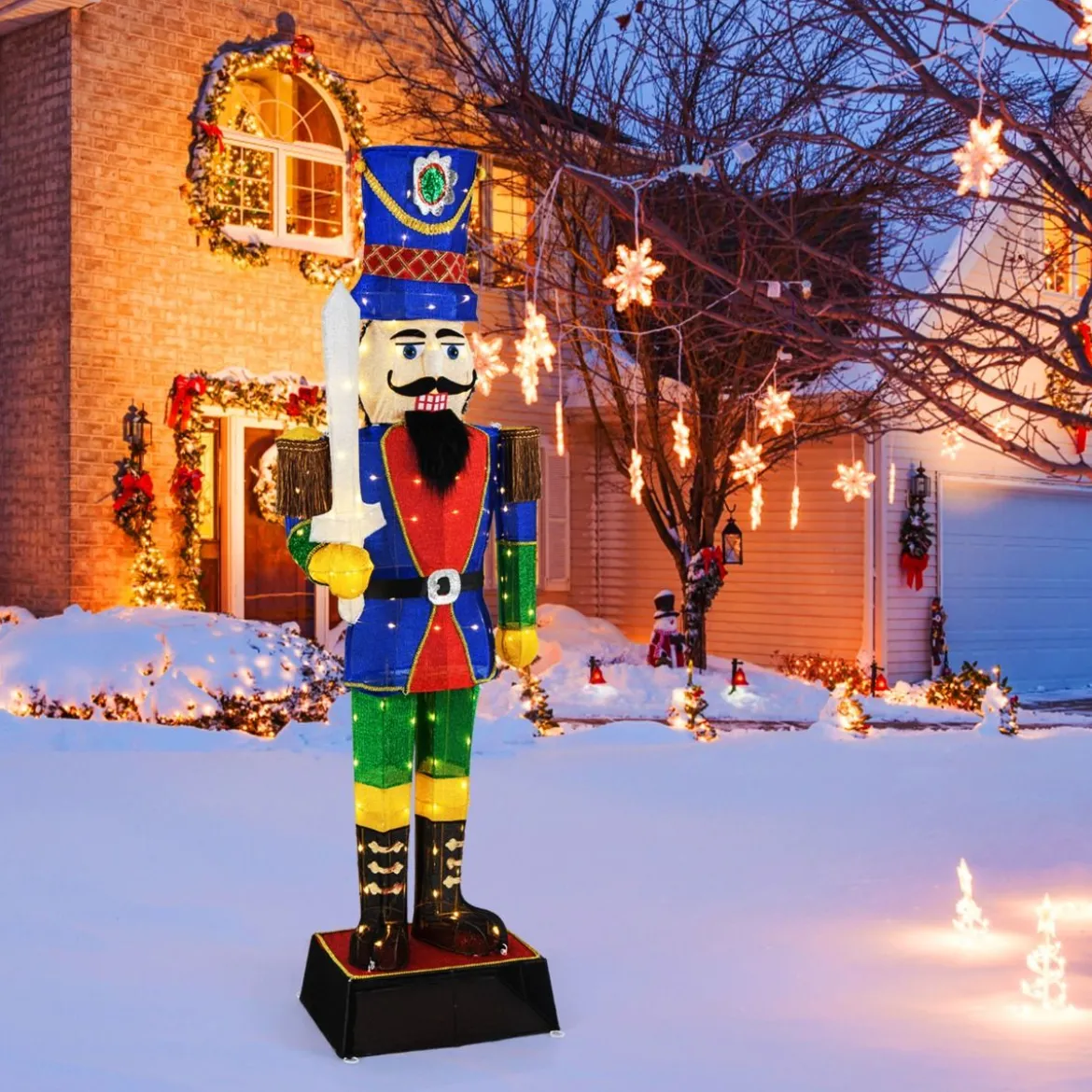 2er Set Weihnachten Nussknacker Figur Beleuchtete Weihnachtsdeko XXL 184 cm
