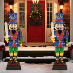 2er Set Weihnachten Nussknacker Figur Beleuchtete Weihnachtsdeko XXL 184 cm