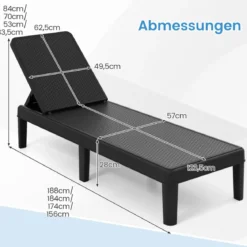 2er Set Wetterfeste Sonnenliege mit Verstellbarer Rückenlehne Kunststoff Gartenliege Balkonliege Schwarz