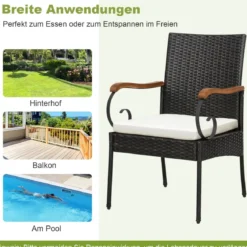 2er Terrassen-Korbstühle mit robustem Metallrahmen & wetterfestem Korbgeflecht