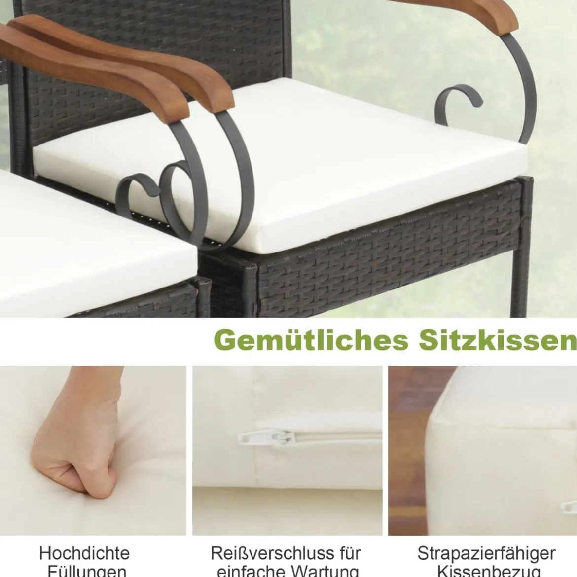 2er Terrassen-Korbstühle mit robustem Metallrahmen & wetterfestem Korbgeflecht
