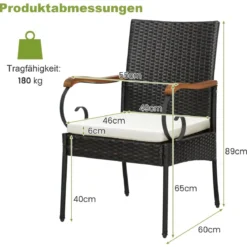 2er Terrassen-Korbstühle mit robustem Metallrahmen & wetterfestem Korbgeflecht