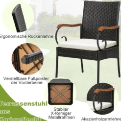 2er Terrassen-Korbstühle mit robustem Metallrahmen & wetterfestem Korbgeflecht