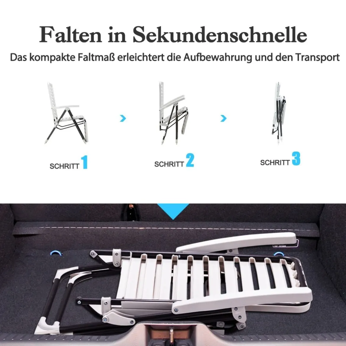 2er Terrassenliegestuhl mit Fußstütze Klappbarer Liegestuhl Weiß