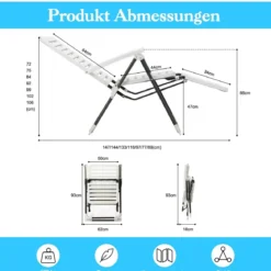 2er Terrassenliegestuhl mit Fußstütze Klappbarer Liegestuhl Weiß