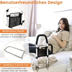 Erwachsene Bettgitter Rausfallschutz mit 2 Handlauf & Tasche & Befestigungsgurt bis 136 kg
