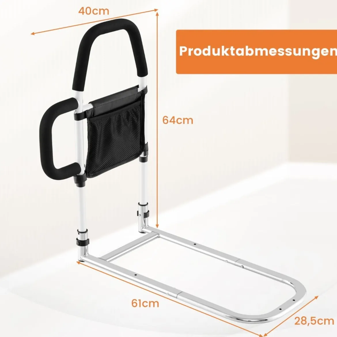 Erwachsene Bettgitter Rausfallschutz mit 2 Handlauf & Tasche & Befestigungsgurt bis 136 kg