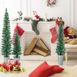 3er Weihnachtsbaum Künstlich Bleistift mit Sockel aus Metall Kunstbaum 90 + 120 + 150 cm Grün