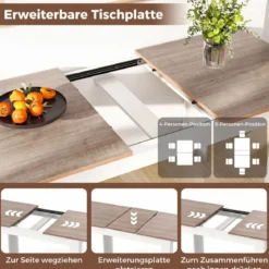 Erweiterbarer Esstisch Moderner Küchentisch mit verstellbarem Tischblatt & L-förmige Beine Weiß 158 x 70 x 76 cm