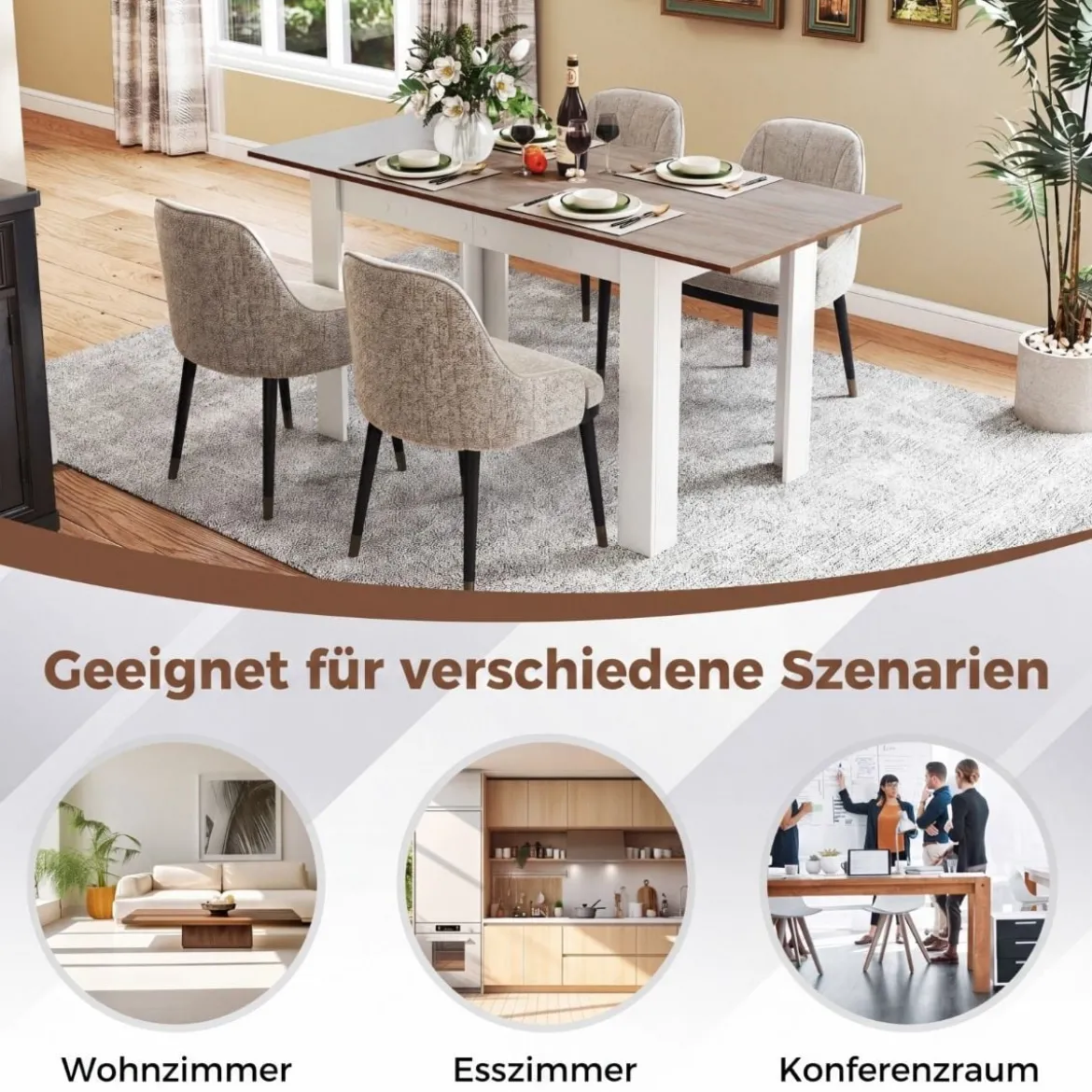 Erweiterbarer Esstisch Moderner Küchentisch mit verstellbarem Tischblatt & L-förmige Beine Weiß 158 x 70 x 76 cm