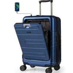 Erweiterbarer Reisekoffer leichter PC-Hartschalenkoffer 20 Zoll Flugzeugtaugliches Rollgepäck Marineblau