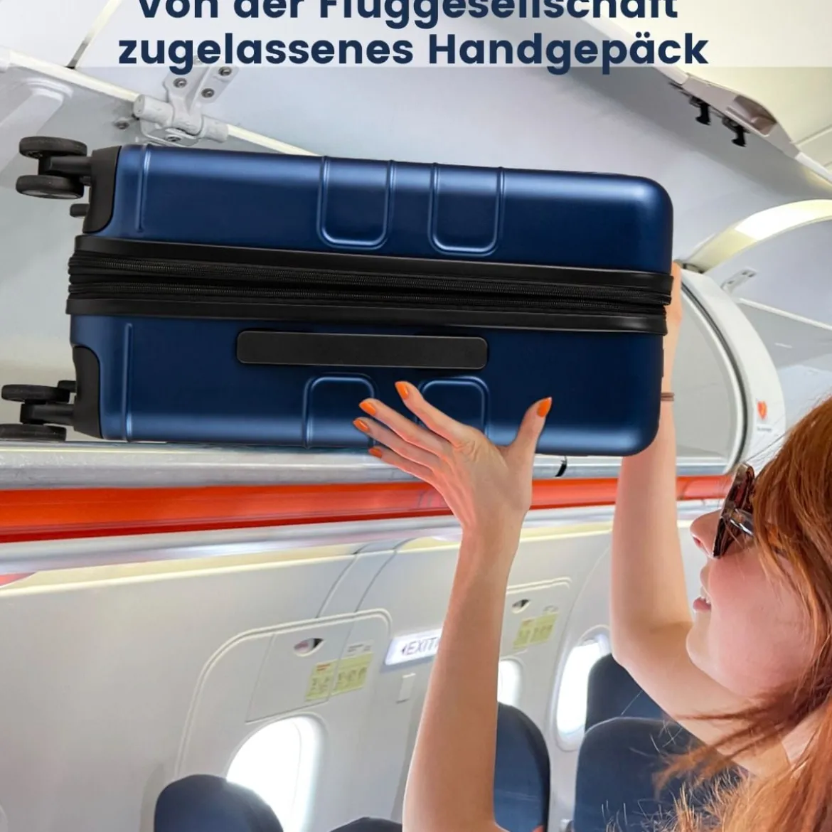 Erweiterbarer Reisekoffer leichter PC-Hartschalenkoffer 20 Zoll Flugzeugtaugliches Rollgepäck Marineblau