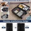 Erweiterbarer Reisekoffer leichter PC-Hartschalenkoffer mit Frontfach 20 Zoll Flugzeugtaugliches Rollgepäck Schwarz