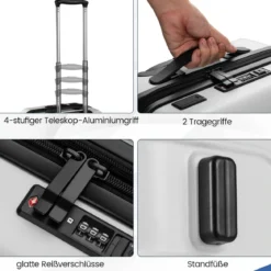 Erweiterbarer Reisekoffer leichter PC-Hartschalenkoffer 20 Zoll Flugzeugtaugliches Rollgepäck Weiß