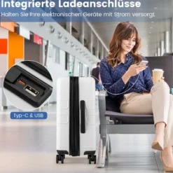 Erweiterbarer Reisekoffer leichter PC-Hartschalenkoffer 20 Zoll Flugzeugtaugliches Rollgepäck Weiß