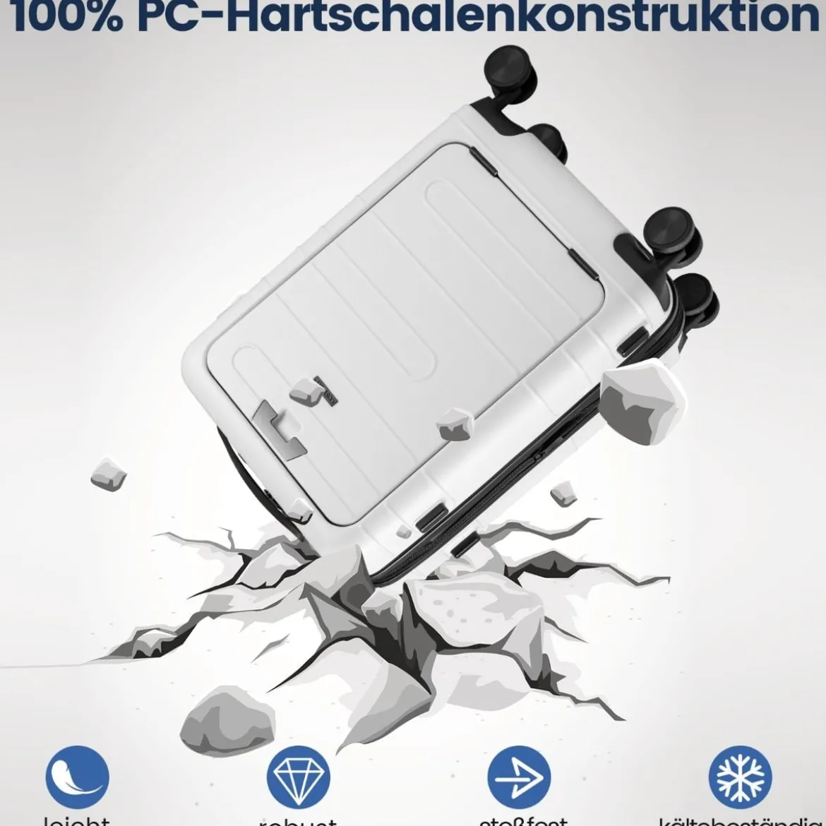 Erweiterbarer Reisekoffer leichter PC-Hartschalenkoffer 20 Zoll Flugzeugtaugliches Rollgepäck Weiß