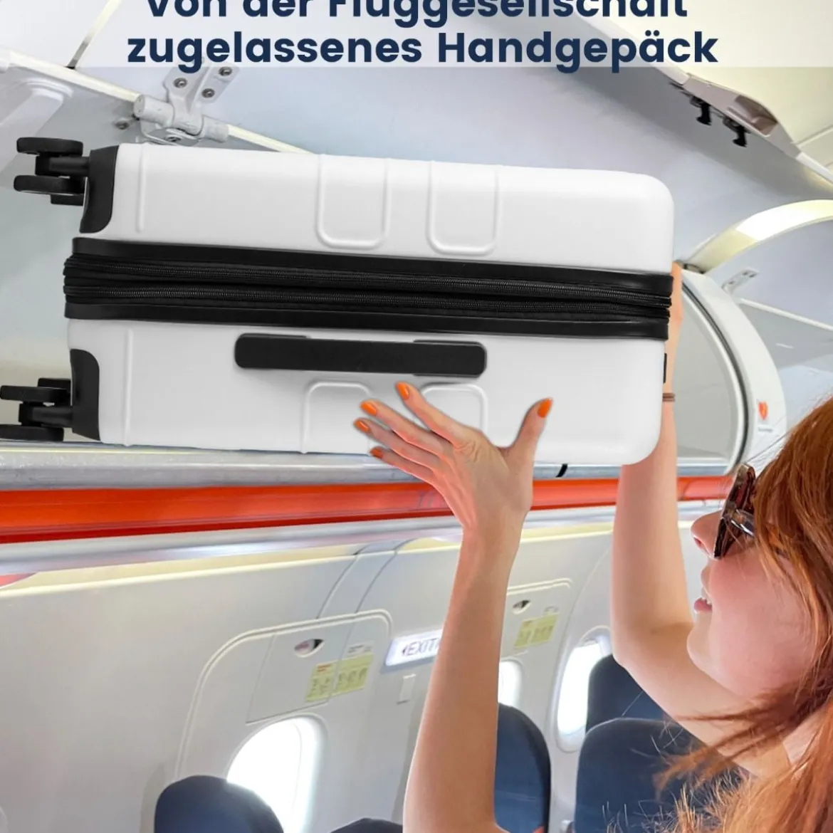 Erweiterbarer Reisekoffer leichter PC-Hartschalenkoffer 20 Zoll Flugzeugtaugliches Rollgepäck Weiß