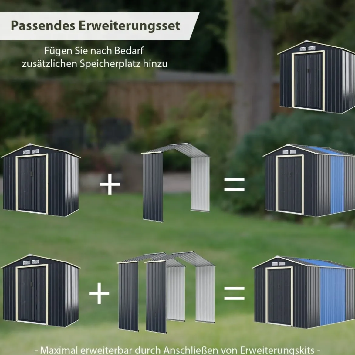 Erweiterungsset für Outdoor-Metallschuppen Erweitert 213 x 162 x 64 cm Grau