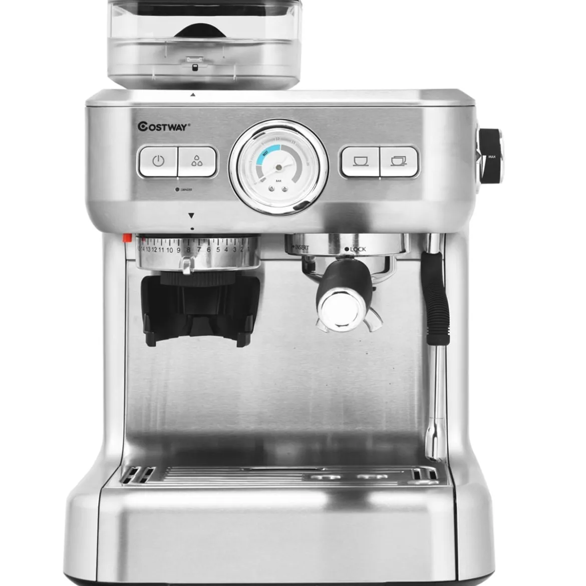 Espresso Maschine Automatische Kaffeemaschine Siebträgermaschine Siebträger 2L Wassertank Silber