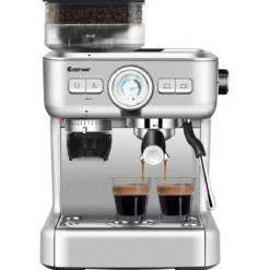 Espresso Maschine Automatische Kaffeemaschine Siebträgermaschine Siebträger 2L Wassertank Silber